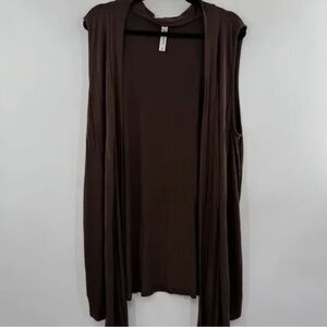 Sleeveless Open Front Draped Cardigan - Brown